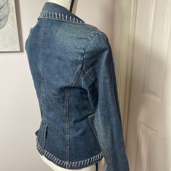 Level 99 distressed denim blazer embroidery pocket - Picture 2 of 6